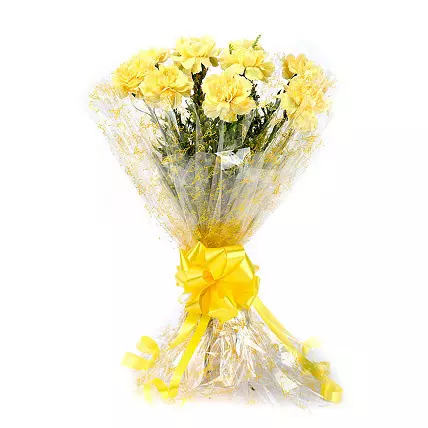 10 LIVELY YELLOW CARNATIONS BOUQUET